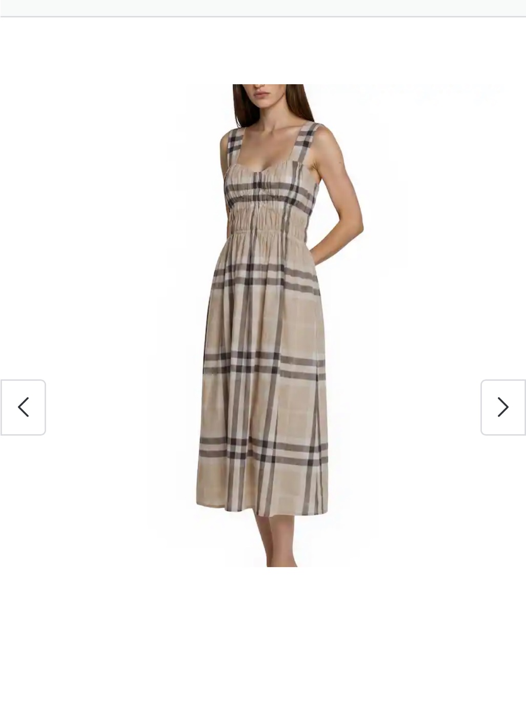 Burberry Beige Plaid Smocked Midi Dress